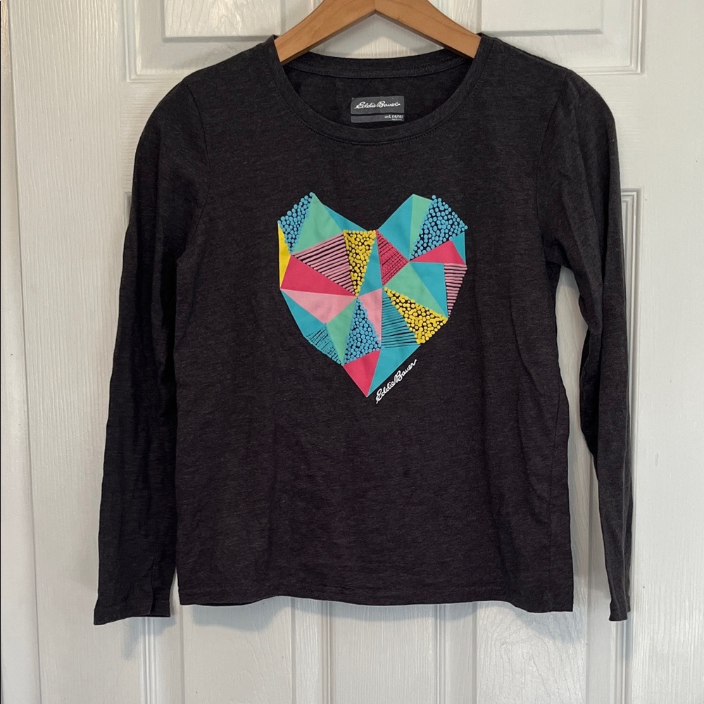 Eddie Bauer Black Long-Sleeve Tee with Colorful Geometric Heart